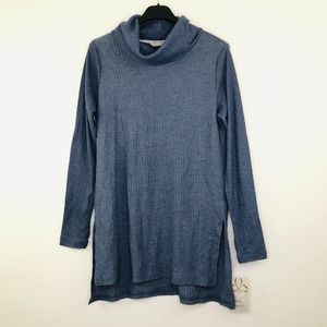 Harmony Balance Women's XL Sweater Blue Rib Knit Hi Lo Tunic CHB1122 NWT AD9